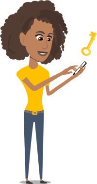 Illustration af person med telefon og en nøgle til et private fællesskab
